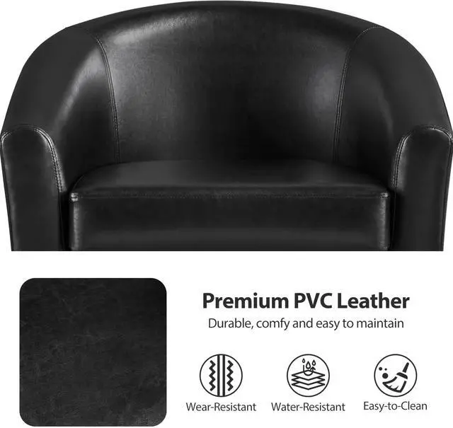 Alt view image 7 of 7 - Yaheetech Barrel Chair, Faux Leather Accent Chair with Soft Padded and Sturdy Legs for Living Room/Bedroom/Study/Waiting Room, Black