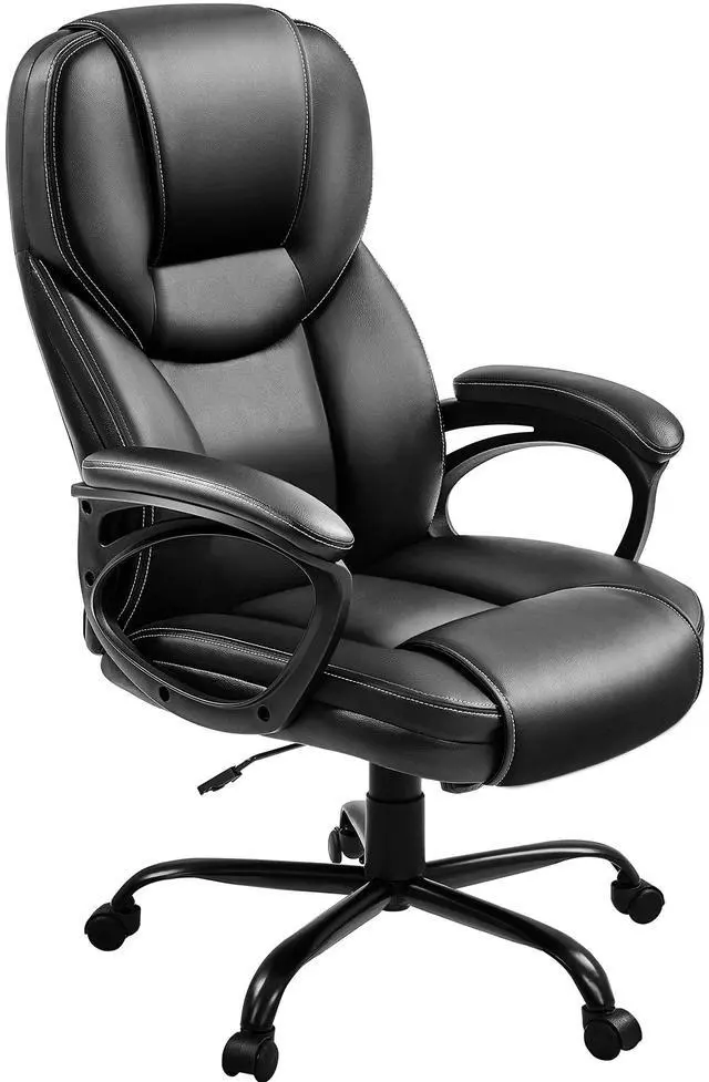 Main image of Yaheetech High Back Executive Office Chair Faux Leather Ergonomic Managerial Chair for Meeting,Large Seat,Sturdy Metal Base,Black