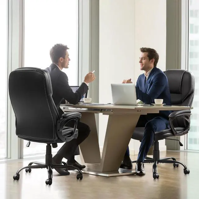 Alt view image 2 of 7 - Yaheetech High Back Executive Office Chair Faux Leather Ergonomic Managerial Chair for Meeting,Large Seat,Sturdy Metal Base,Black