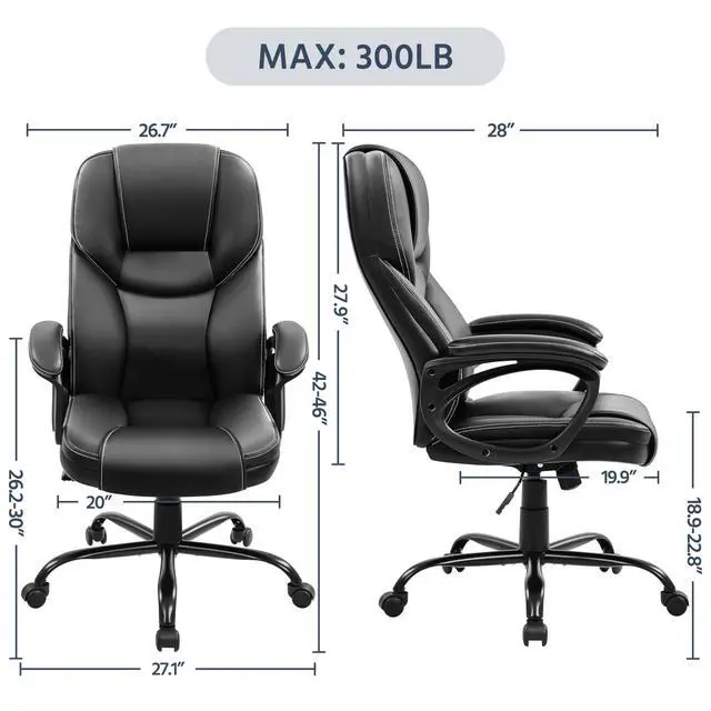 Alt view image 3 of 7 - Yaheetech High Back Executive Office Chair Faux Leather Ergonomic Managerial Chair for Meeting,Large Seat,Sturdy Metal Base,Black