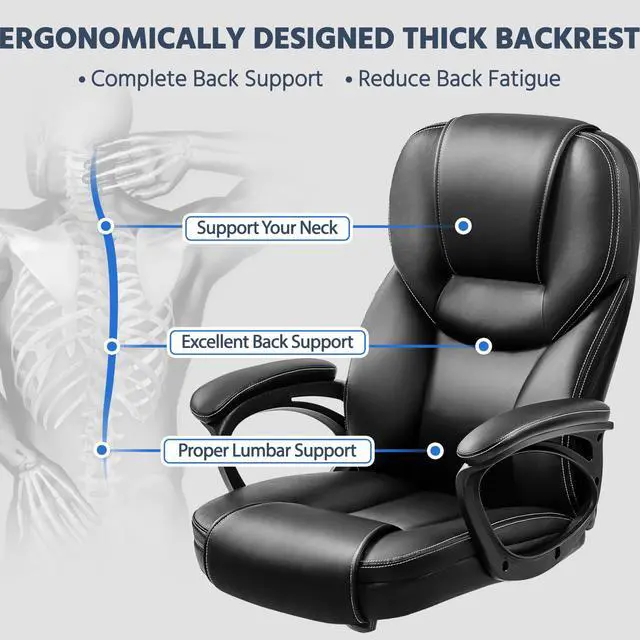 Alt view image 5 of 7 - Yaheetech High Back Executive Office Chair Faux Leather Ergonomic Managerial Chair for Meeting,Large Seat,Sturdy Metal Base,Black