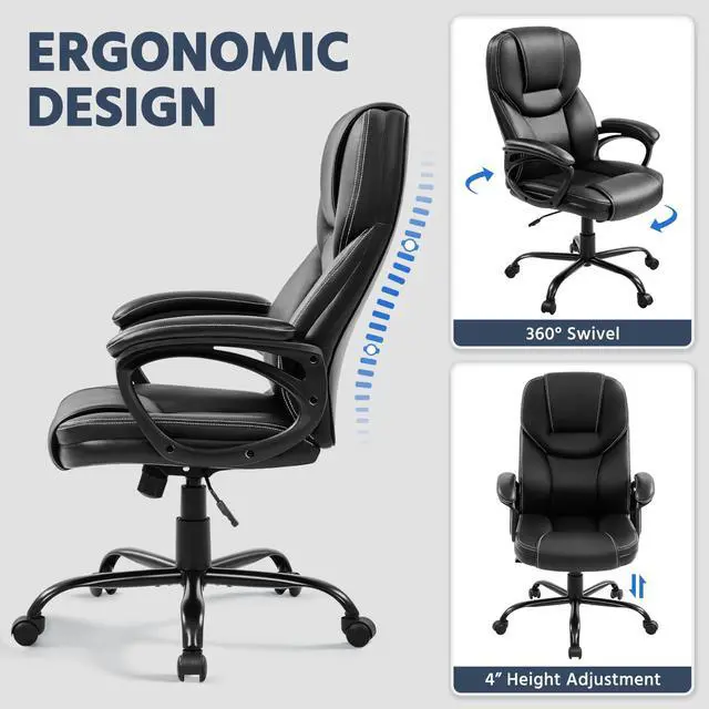 Alt view image 7 of 7 - Yaheetech High Back Executive Office Chair Faux Leather Ergonomic Managerial Chair for Meeting,Large Seat,Sturdy Metal Base,Black