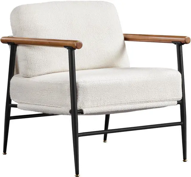 Main image of Yaheetech Accent Chair, Modern Vanity Chair, Boucle Fabric Lounge Chair with Metal Frame, Plush Back Pillow and Seat Cushion Pocket Coil Seat for Living Room Bedroom Makeup Room, Ivory