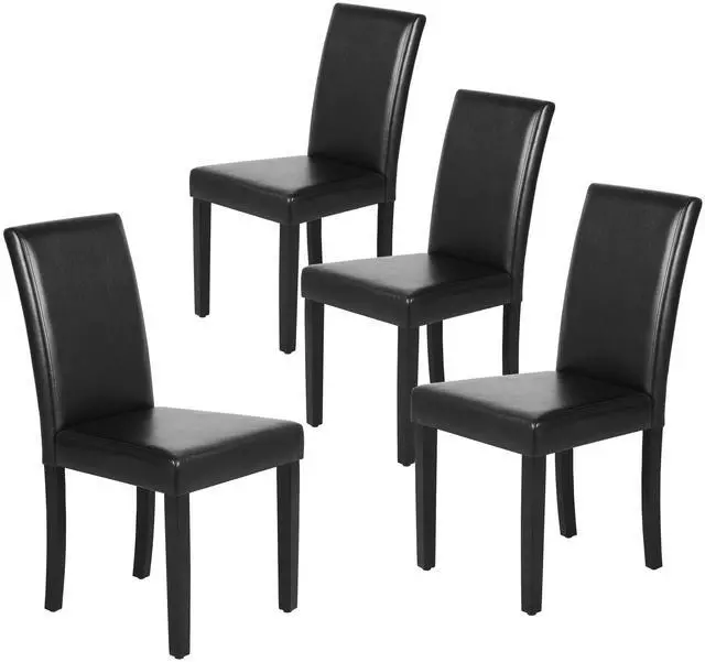 Main image of Yaheetech Dining Chairs Set of 4 PU Leather Upholstered Parsons Dining Chairs with Solid Wood Legs for Kitchen/Living Room/Restaurant, Modern Style, Black