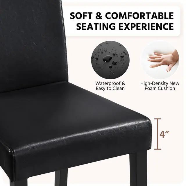 Alt view image 5 of 7 - Yaheetech Dining Chairs Set of 4 PU Leather Upholstered Parsons Dining Chairs with Solid Wood Legs for Kitchen/Living Room/Restaurant, Modern Style, Black