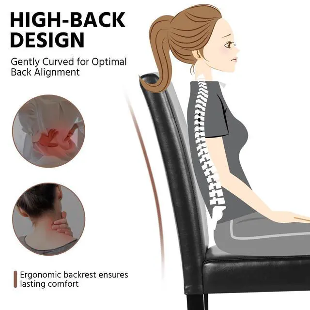 Alt view image 6 of 7 - Yaheetech Dining Chairs Set of 4 PU Leather Upholstered Parsons Dining Chairs with Solid Wood Legs for Kitchen/Living Room/Restaurant, Modern Style, Black