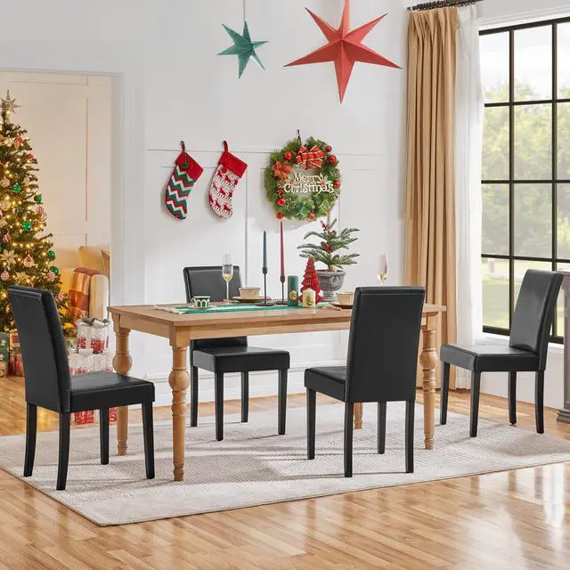 Alt view image 2 of 7 - Yaheetech Dining Chairs Set of 4 PU Leather Upholstered Parsons Dining Chairs with Solid Wood Legs for Kitchen/Living Room/Restaurant, Modern Style, Black