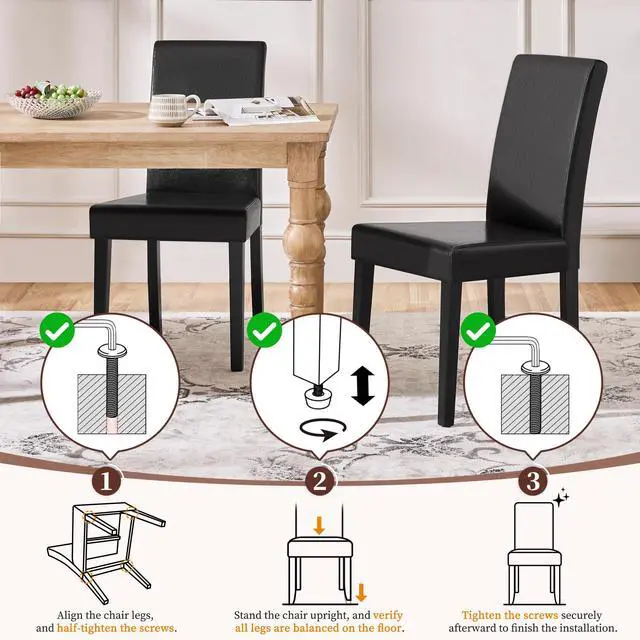Alt view image 7 of 7 - Yaheetech Dining Chairs Set of 4 PU Leather Upholstered Parsons Dining Chairs with Solid Wood Legs for Kitchen/Living Room/Restaurant, Modern Style, Black