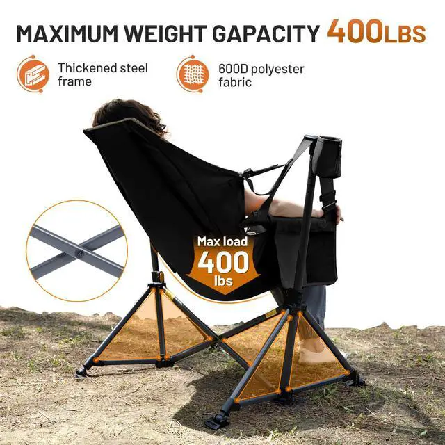 Alt view image 3 of 7 - Hammock Camping Chair, Oversized Swinging Chair, 400lbs Load