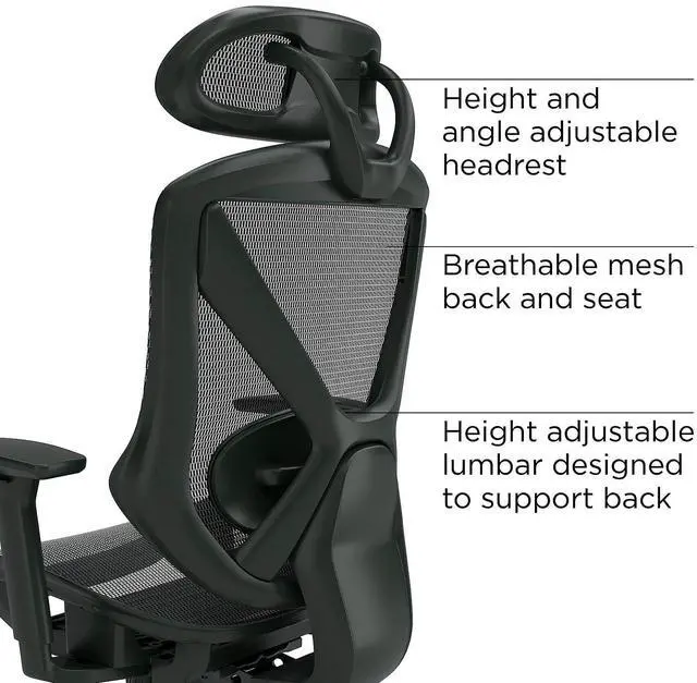 Alt view image 2 of 7 - Staples Dexley Ergonomic Task Chair, Mesh, Ergonomic, Lumbar Support, Adjustable Height, Black