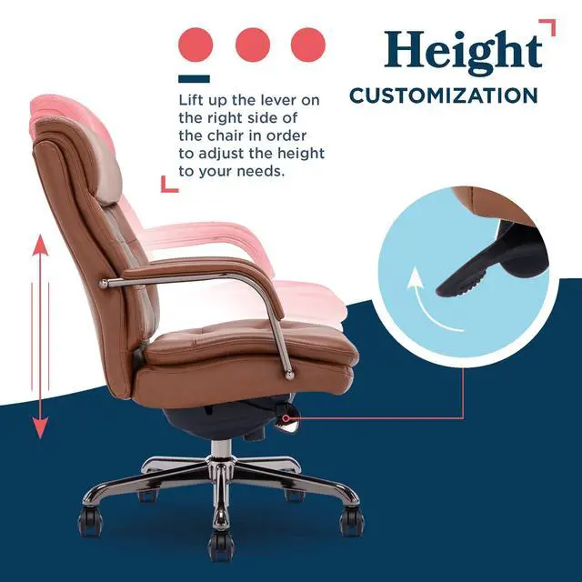 Alt view image 7 of 7 - La-Z-Boy Sonata Executive Mid-Back Office Chair, Button-Tufted Seat and Back, Double-Layer Cushion, Padded Armrests, Ergonomic Computer DeskChair, Swivel Metal Base, Bonded Leather, Cognac/Graphite