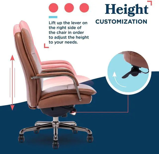 Alt view image 7 of 7 - La-Z-Boy Opus Executive Mid-Back Office Chair, Channel-Tufted Seat and Back, Double-Layer Cushion, Padded Arms, Ergonomic Computer Desk Chair, Swivel Metal Base, Bonded Leather, Cognac and Graphite