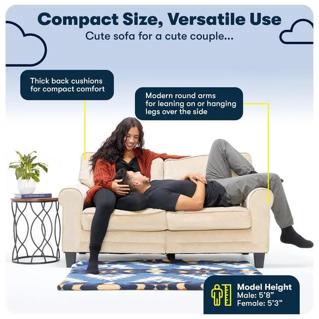 Alt view image 7 of 7 - Serta Copenhagen Small Loveseat Sofa, 61 Inch Couch with Rolled Arms, Pocket Coil Seat Cushions, Removable Covers, Easy Care Polyester Upholstery for Living Room, Bedroom or Office, Dark Gray