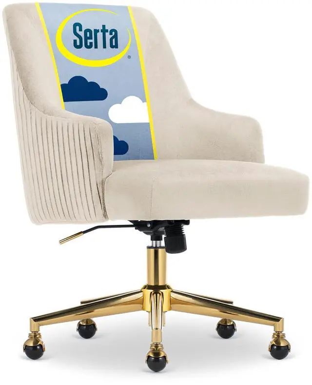 Main image of Serta Scarlett Modern Office Chair, Pleated and Curved Mid-Back Desk Chair, Pocket Coil Seat Cushion, Padded Armrests, Vanity Armchair with Wheels, Swivel Gold Base, Beige Velvet Fabric