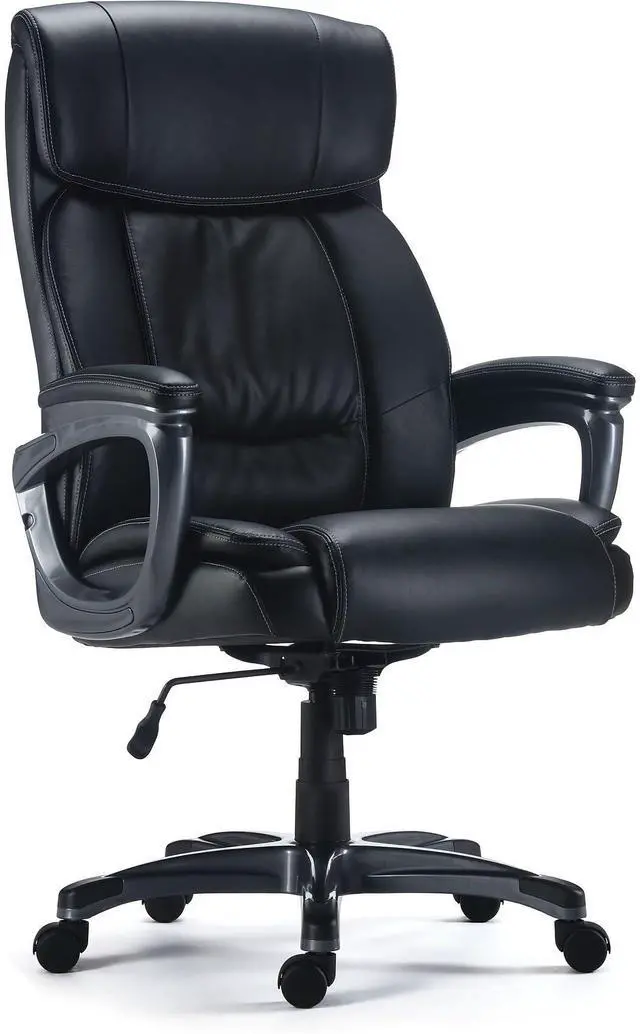 Main image of STAPLES Lockland Ergonomic Managers Office Chair, Big & Tall Cushioned, Adjustable Height, Metal Frame, Bonded Leather, for Workspace, Home, or Gaming, Black