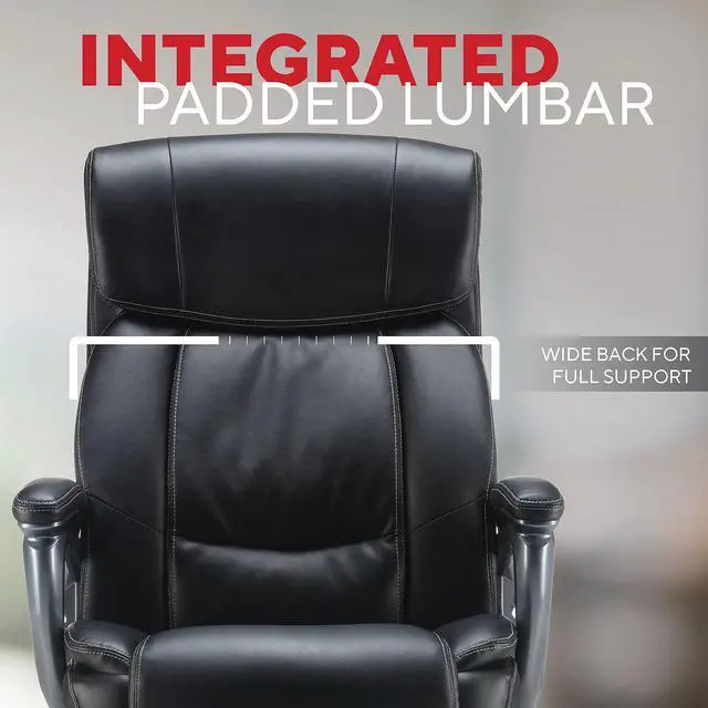 Alt view image 5 of 7 - STAPLES Lockland Ergonomic Managers Office Chair, Big & Tall Cushioned, Adjustable Height, Metal Frame, Bonded Leather, for Workspace, Home, or Gaming, Black