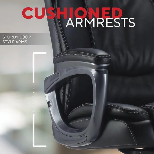 Alt view image 4 of 7 - STAPLES Lockland Ergonomic Managers Office Chair, Big & Tall Cushioned, Adjustable Height, Metal Frame, Bonded Leather, for Workspace, Home, or Gaming, Black