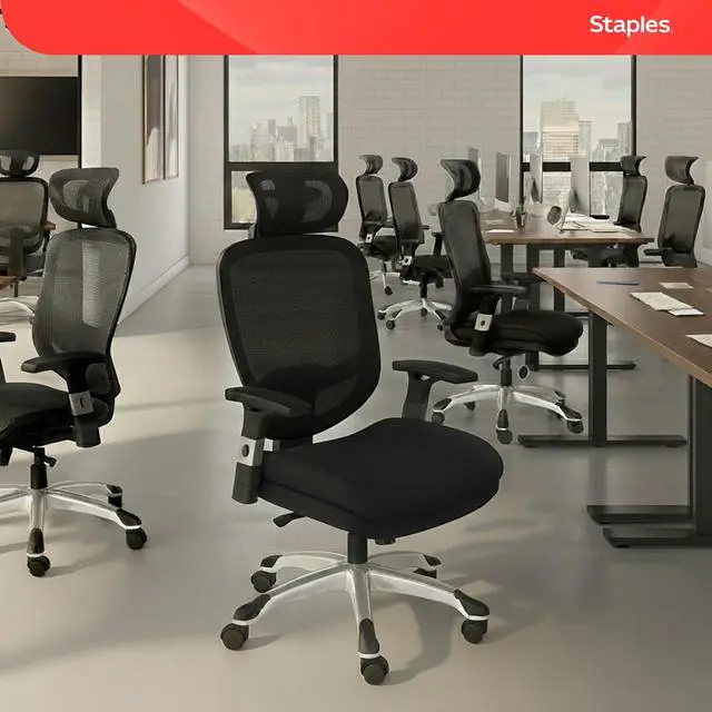 Alt view image 7 of 7 - STAPLES Hyken Ergonomic Office Chair Adjustable Lumbar Support with Breathable Mesh, Swivel Desk Chair for Home Office, Black (XL)