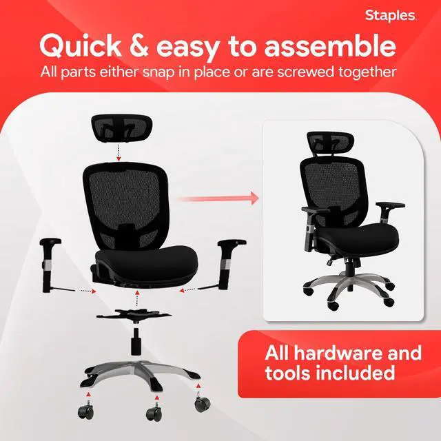 Alt view image 6 of 7 - STAPLES Hyken Ergonomic Office Chair Adjustable Lumbar Support with Breathable Mesh, Swivel Desk Chair for Home Office, Black (XL)