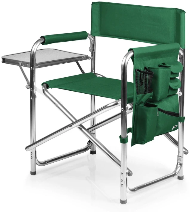 Main image of Sports Chair with Side Table and Armrest Caddy, Lightweight Aluminum Folding Outdoor Camping Chair for Adults, Portable Director Style Lawn Seating with Pockets & Strap, (Hunter Green)