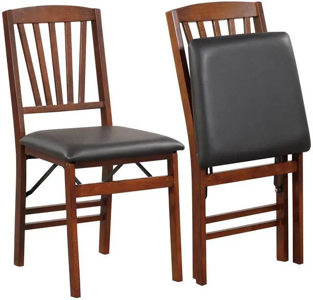 Main image of Giantex Folding Dining Chairs Set of 2, Foldable Wood Kitchen Chairs with Padded Seat, Solid Wood Frame, Max Load 400 Lbs, No Assembly Easy to Store Wooden Dining Chairs for Apartment, Small Space