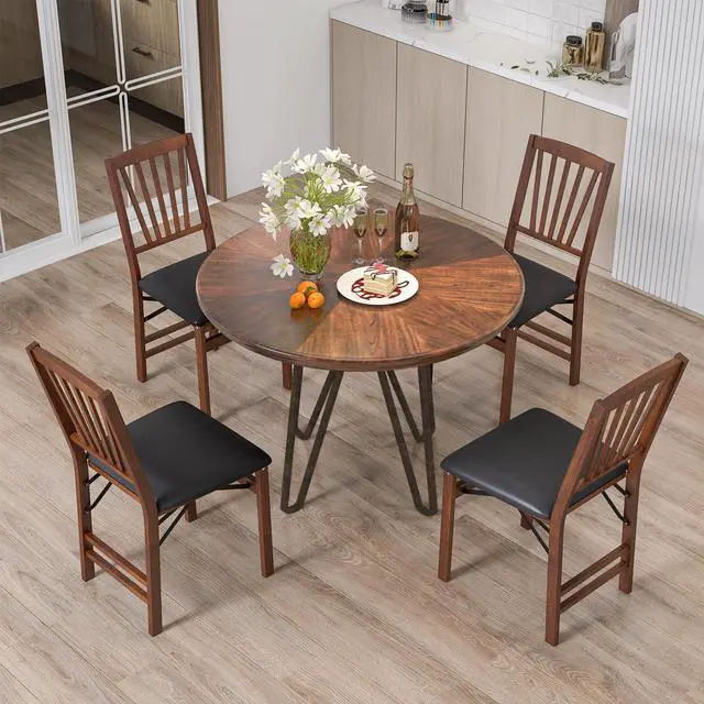 Alt view image 2 of 7 - Giantex Folding Dining Chairs Set of 2, Foldable Wood Kitchen Chairs with Padded Seat, Solid Wood Frame, Max Load 400 Lbs, No Assembly Easy to Store Wooden Dining Chairs for Apartment, Small Space
