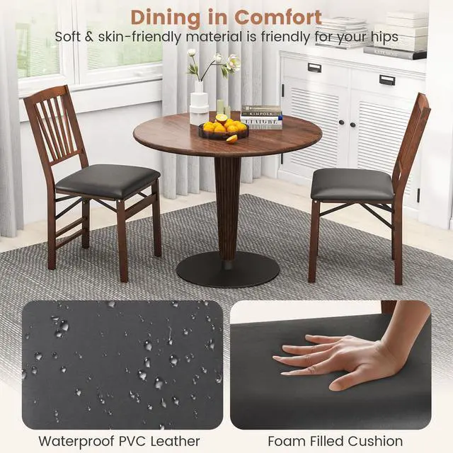 Alt view image 5 of 7 - Giantex Folding Dining Chairs Set of 2, Foldable Wood Kitchen Chairs with Padded Seat, Solid Wood Frame, Max Load 400 Lbs, No Assembly Easy to Store Wooden Dining Chairs for Apartment, Small Space