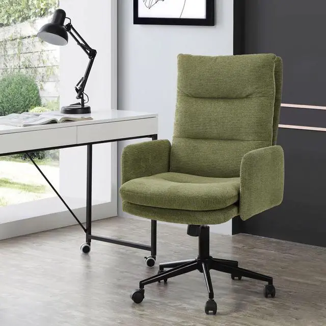 Alt view image 4 of 7 - IWMH High-Back Home Office Chair,Upholstered Desk Chair with Armrests,Height Adjustable Armchair with Wheels, Swivel Office Desk Chair, Ergonomic Computer Task Chair, Leisure Armchair Cashmere (Green)