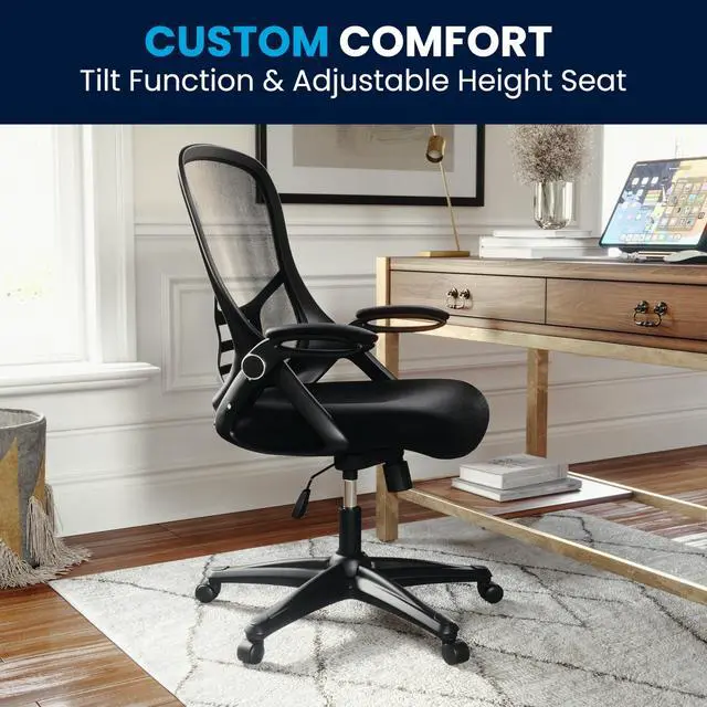 Alt view image 8 of 8 - Flash Furniture Porter Ergonomic Mesh Swivel High Back Office Chair Black/Black (HL00161BKBK)
