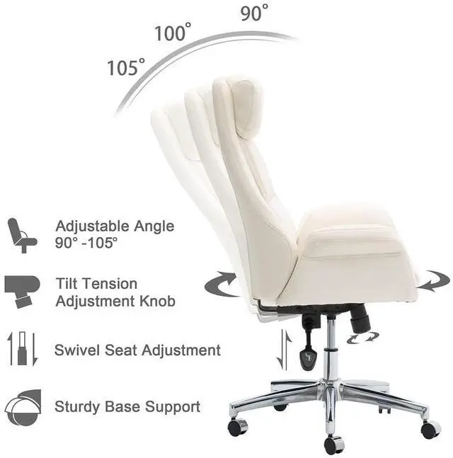 Alt view image 5 of 7 - Glitzhome Modern Executive Home High-Back Office Chair - Leather Adjustable Swivel Desk Chair with Armrest(Cream)