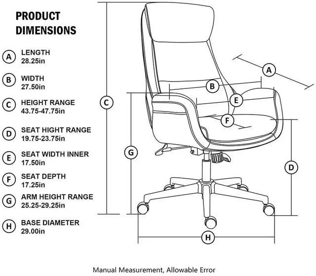 Alt view image 6 of 7 - Glitzhome Modern Executive Home High-Back Office Chair - Leather Adjustable Swivel Desk Chair with Armrest(Cream)