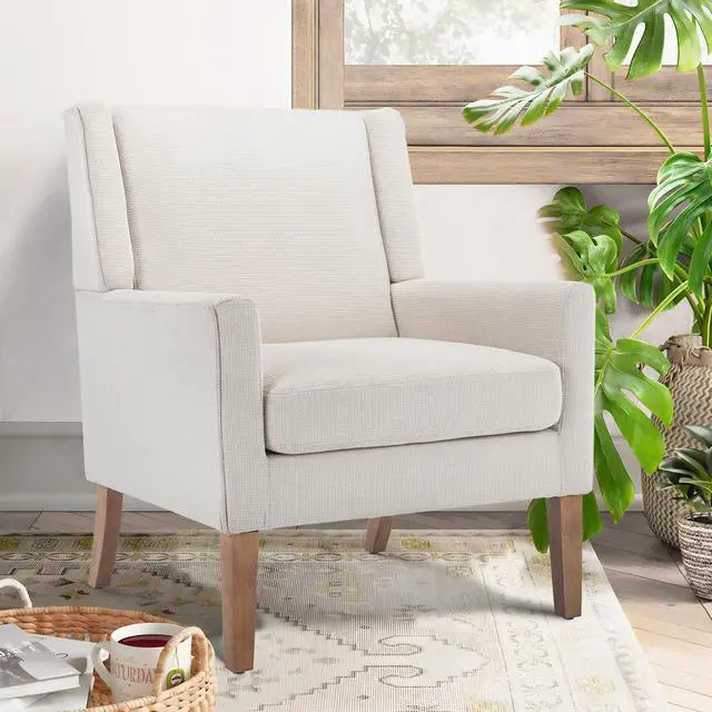 Main image of COLAMY Modern Wingback Living Room Chair, Upholstered Fabric Accent Armchair, Single Sofa Chair with Lounge Seat and Wood Legs for Office/Bedroom/Reading Spaces, Beige