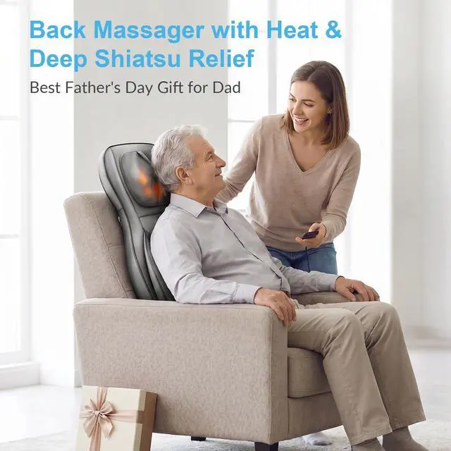 Alt view image 2 of 7 - COMFIER Massager Chair with Heat, Shiatsu Neck Back Massager Portable with Compression & Rolling,Massage Chair Pad for Neck & Back for Muscle Tension Relief, Father Day Gift