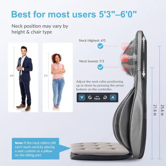 Alt view image 3 of 7 - COMFIER Massager Chair with Heat, Shiatsu Neck Back Massager Portable with Compression & Rolling,Massage Chair Pad for Neck & Back for Muscle Tension Relief, Father Day Gift