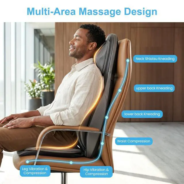 Alt view image 4 of 7 - COMFIER Massager Chair with Heat, Shiatsu Neck Back Massager Portable with Compression & Rolling,Massage Chair Pad for Neck & Back for Muscle Tension Relief, Father Day Gift