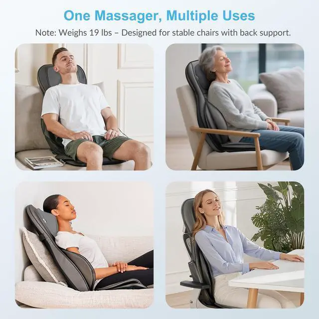 Alt view image 7 of 7 - COMFIER Massager Chair with Heat, Shiatsu Neck Back Massager Portable with Compression & Rolling,Massage Chair Pad for Neck & Back for Muscle Tension Relief, Father Day Gift