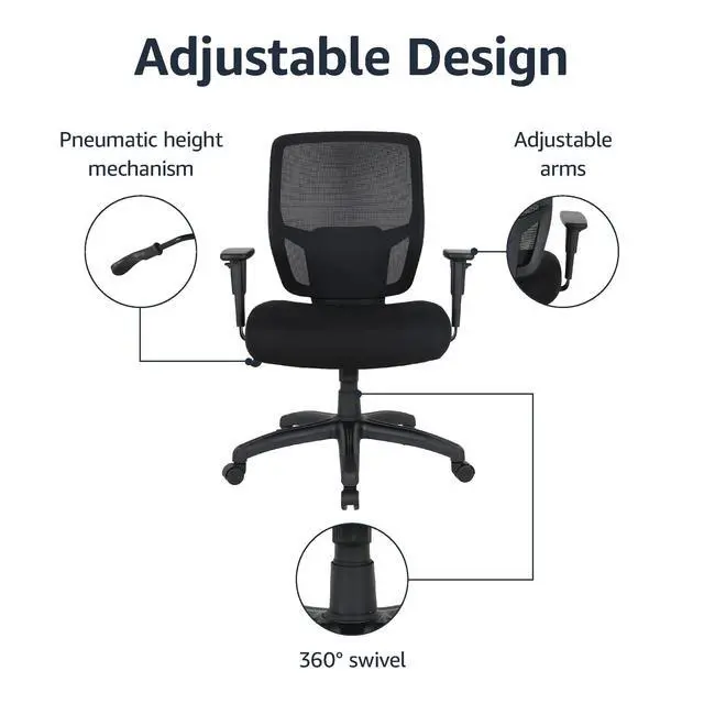 Alt view image 2 of 4 - Amazon Basics Big and Tall Mesh Office Chair with Adjustable Armrests, Lumbar Support, Adjustable Height, 400lbs Capacity, Black