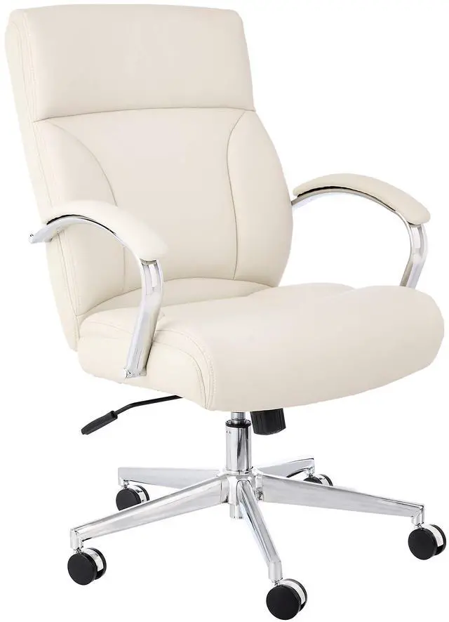 Main image of Amazon Basics Executive Desk Chair with Easy Assembly, Adjustable Height, 275lb Capacity, Oversized Cushion, 29.13"D x 25.2"W x 43.11"H, Ivory Bonded Leather