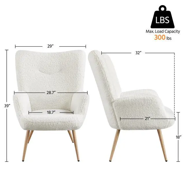 Alt view image 2 of 7 - Yaheetech Barrel Chair, Fuzzy Accent Chair with High Back, White | Boucle Fabric Armchair with Soft Padded, Modern Vanity Chair, for Living Room Bedroom Makeup Room