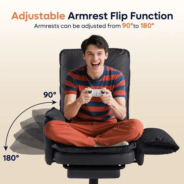 Alt view image 2 of 7 - Bestier Cross Legged Office Chair with Footrest, High Back Criss Cross Chair with Reversible Armrests and Wheels, Big and Tall Reclining Office Chair for Home PU Leather Black