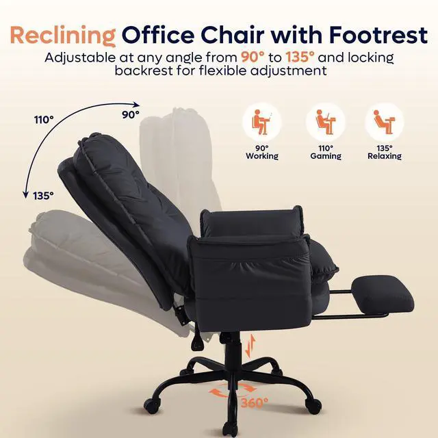 Alt view image 3 of 7 - Bestier Cross Legged Office Chair with Footrest, High Back Criss Cross Chair with Reversible Armrests and Wheels, Big and Tall Reclining Office Chair for Home PU Leather Black
