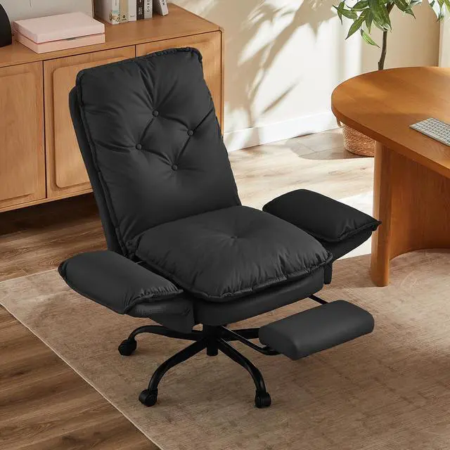 Alt view image 6 of 7 - Bestier Cross Legged Office Chair with Footrest, High Back Criss Cross Chair with Reversible Armrests and Wheels, Big and Tall Reclining Office Chair for Home PU Leather Black