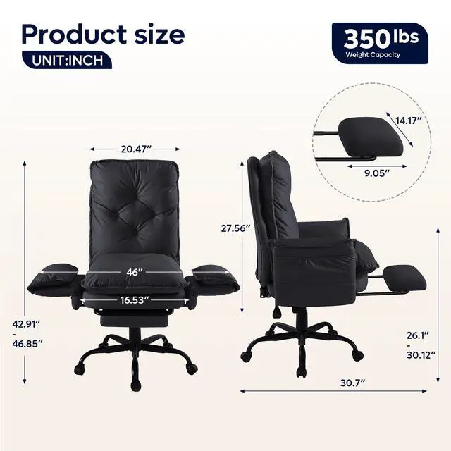 Alt view image 4 of 7 - Bestier Cross Legged Office Chair with Footrest, High Back Criss Cross Chair with Reversible Armrests and Wheels, Big and Tall Reclining Office Chair for Home PU Leather Black