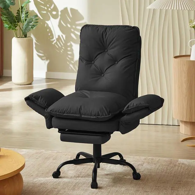 Alt view image 7 of 7 - Bestier Cross Legged Office Chair with Footrest, High Back Criss Cross Chair with Reversible Armrests and Wheels, Big and Tall Reclining Office Chair for Home PU Leather Black