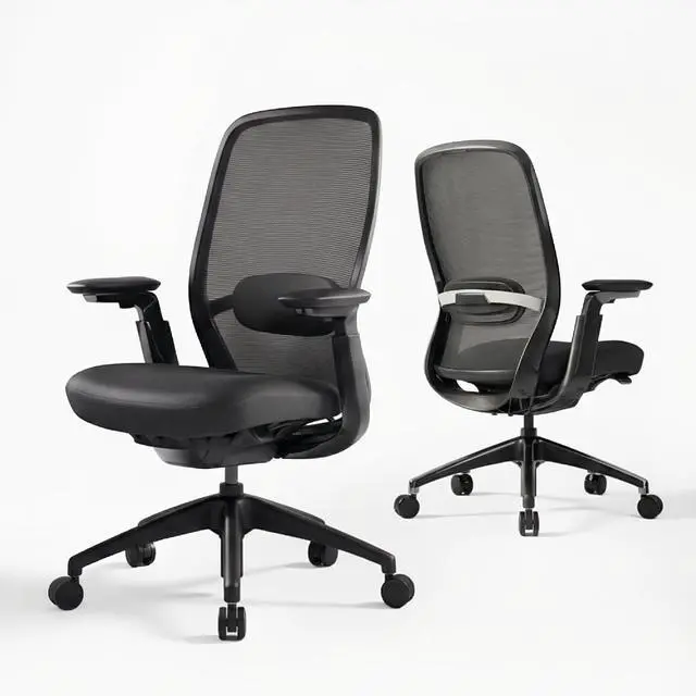 Main image of COLAMY Aether Executive Office Chair for Long Hours, One-Touch Easy Adjust Managerial Desk Chair with Levitating Seat Cushion & Pilot-Level Sync Armrests, 300 LBS Mid Back Mesh Computer Chair,Black