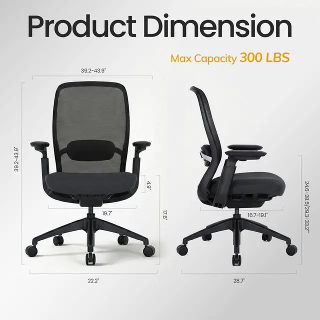 Alt view image 2 of 7 - COLAMY Aether Executive Office Chair for Long Hours, One-Touch Easy Adjust Managerial Desk Chair with Levitating Seat Cushion & Pilot-Level Sync Armrests, 300 LBS Mid Back Mesh Computer Chair,Black