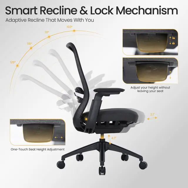 Alt view image 4 of 7 - COLAMY Aether Executive Office Chair for Long Hours, One-Touch Easy Adjust Managerial Desk Chair with Levitating Seat Cushion & Pilot-Level Sync Armrests, 300 LBS Mid Back Mesh Computer Chair,Black