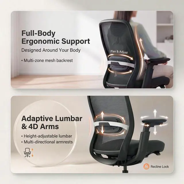 Alt view image 6 of 7 - COLAMY Aether Executive Office Chair for Long Hours, One-Touch Easy Adjust Managerial Desk Chair with Levitating Seat Cushion & Pilot-Level Sync Armrests, 300 LBS Mid Back Mesh Computer Chair,Black