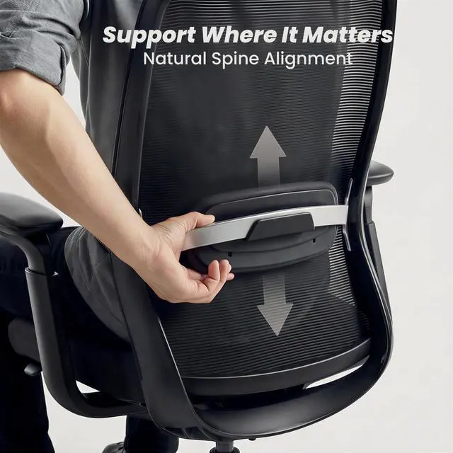 Alt view image 5 of 7 - COLAMY Aether Executive Office Chair for Long Hours, One-Touch Easy Adjust Managerial Desk Chair with Levitating Seat Cushion & Pilot-Level Sync Armrests, 300 LBS Mid Back Mesh Computer Chair,Black