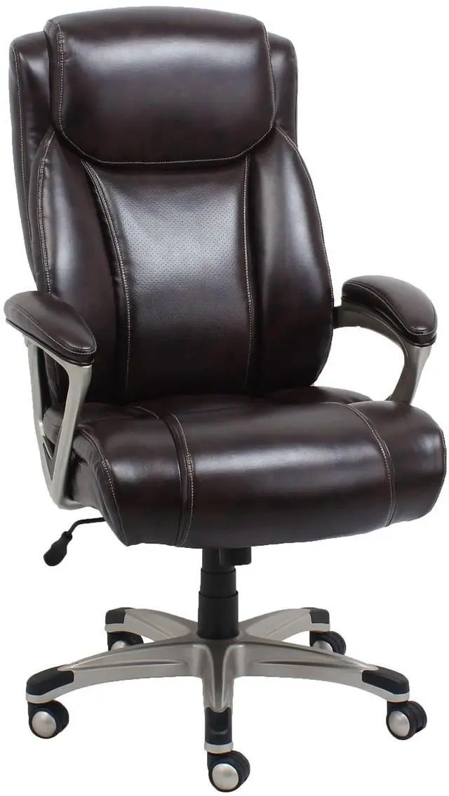 Main image of Amazon Basics Big and Tall Executive Office Chair with Lumbar Support, Adjustable Height, 360-Degree Swivel, 350-Pound Capacity, 28.5"D x 30.25"W x 47.9"H, Brown with Pewter Finish